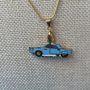 1956 Thunderbird Enameled Pendant Blue and Gold in Gold 24” chain